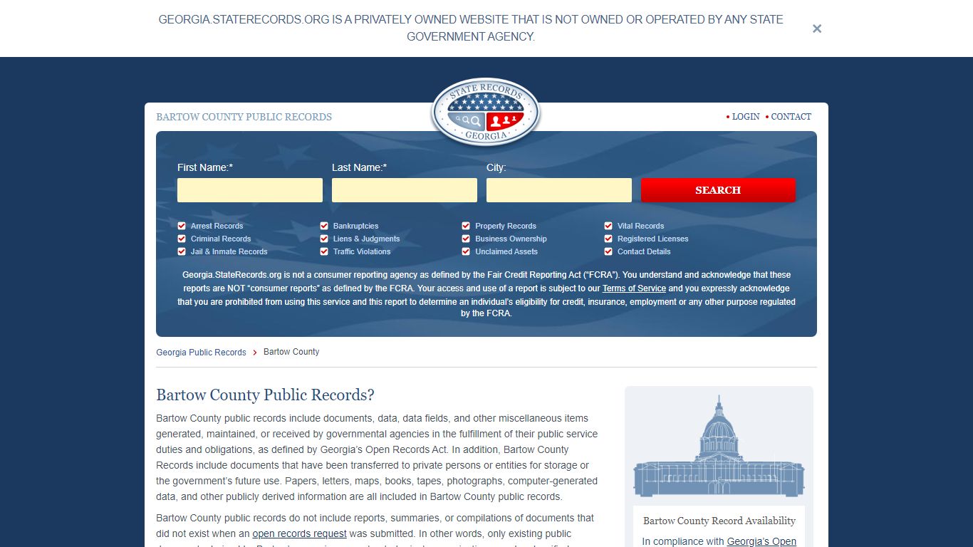 Bartow County Arrest, Court, and Public Records | StateRecords.org